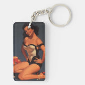 Brunette pin-up sleutelhanger (achterkant)