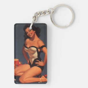 Brunette pin-up sleutelhanger