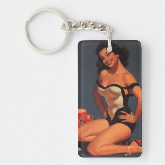 Brunette pin-up sleutelhanger (Voorkant)