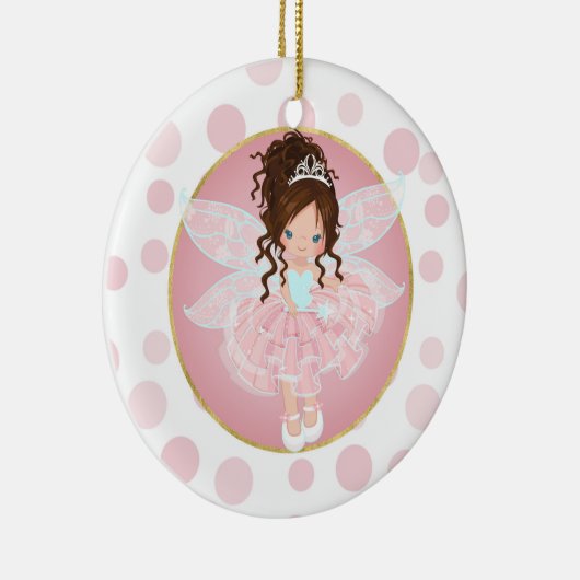 Brunette Pink Fairy Keramisch Ornament (Rechts)