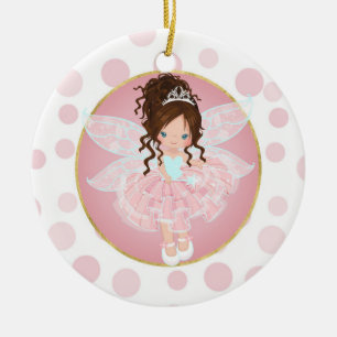 Brunette Pink Fairy Keramisch Ornament