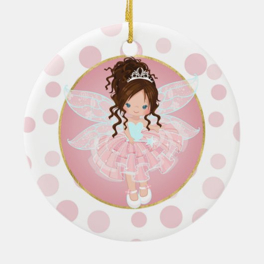 Brunette Pink Fairy Keramisch Ornament (Achterkant)
