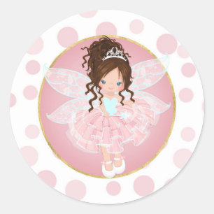 Brunette Pink Fairy Ronde Sticker