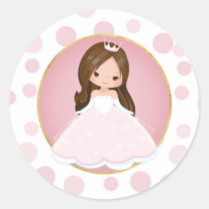 Brunette Pink Princess Ronde Sticker
