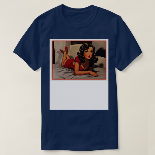 Brunette Pinup Meisje in Rood T-shirt (Design voorkant)