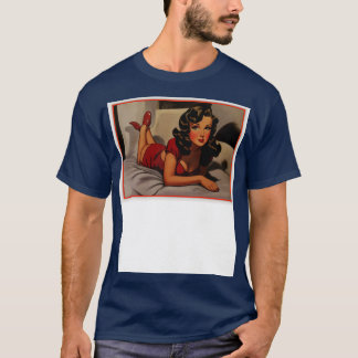 Brunette Pinup Meisje in Rood T-shirt