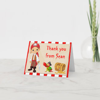 Brunette Pirate Boy Birthday Thank You Note Card Bedankkaart