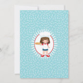 Brunette Pizza Party Girls Birthday Kaart (Achterkant)