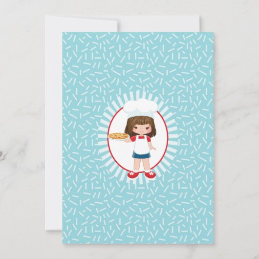 Brunette Pizza Party Girls Birthday Kaart (Achterkant)