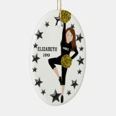 Brunette Pom Squad Gold en Black Ceramic Ornament (Rechts)