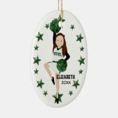 Brunette Pom Squad Green en White Keramisch Ornament (Rechts)