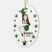 Brunette Pom Squad Green en White Keramisch Ornament (Links)