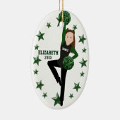 Brunette Pom Squad Groen & Zwart Keramisch Ornament (Rechts)