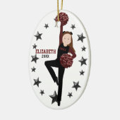 Brunette Pom Squad in Black & Maroon Keramisch Ornament (Links)