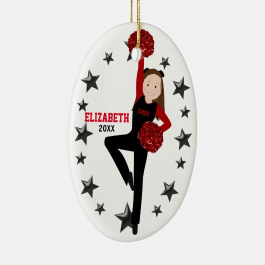 Brunette Pom Squad in Black & Red Keramisch Ornament (Rechts)
