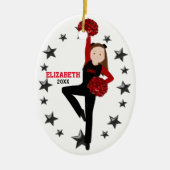 Brunette Pom Squad in Black & Red Keramisch Ornament (Voorkant)