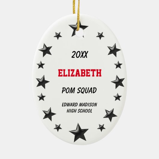 Brunette Pom Squad in Black & Red Keramisch Ornament (Achterkant)