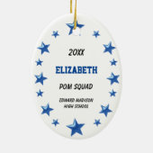 Brunette Pom Squad in Goud, Blauw & Zwart Keramisch Ornament (Achterkant)