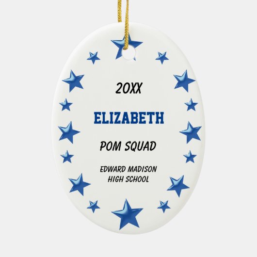 Brunette Pom Squad in zwart, blauw en wit Keramisch Ornament (Achterkant)