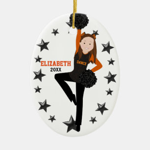 Brunette Pom Squad Oranje & Black Keramisch Ornament