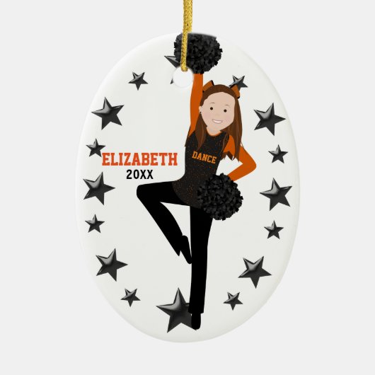 Brunette Pom Squad Oranje & Black Keramisch Ornament (Voorkant)