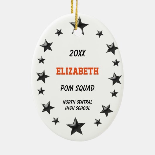 Brunette Pom Squad Oranje & Black Keramisch Ornament (Achterkant)