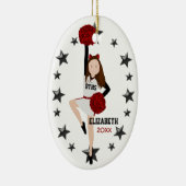 Brunette Pom Squad Red en Black Keramisch Ornament (Rechts)