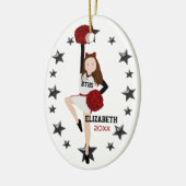 Brunette Pom Squad Red en Black Keramisch Ornament (Links)