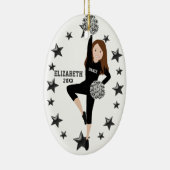 Brunette Pom Squad Silver en Black Keramisch Ornament (Rechts)