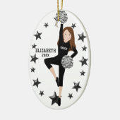 Brunette Pom Squad Silver en Black Keramisch Ornament (Links)