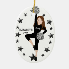 Brunette Pom Squad Silver en Black Keramisch Ornament