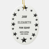 Brunette Pom Squad Silver en Black Keramisch Ornament (Achterkant)