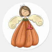 brunette pompoen engel ronde sticker (Voorkant)
