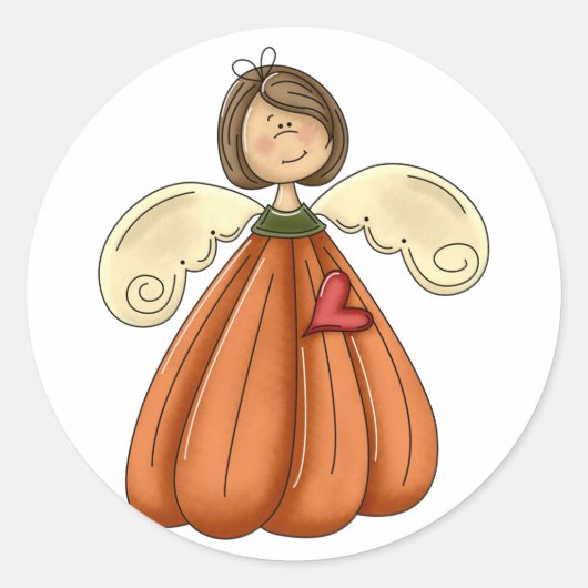 brunette pompoen engel ronde sticker (Voorkant)
