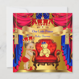 Brunette Prince Baby shower Gold Beer Red Blue Kaart