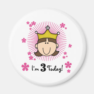 Brunette Princess 3rd Birthday Magneet
