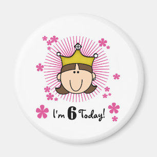 Brunette Princess 6th Birthday Magneet