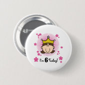 Brunette Princess 6th Birthday Ronde Button 5,7 Cm (Voorkant /achterkant)
