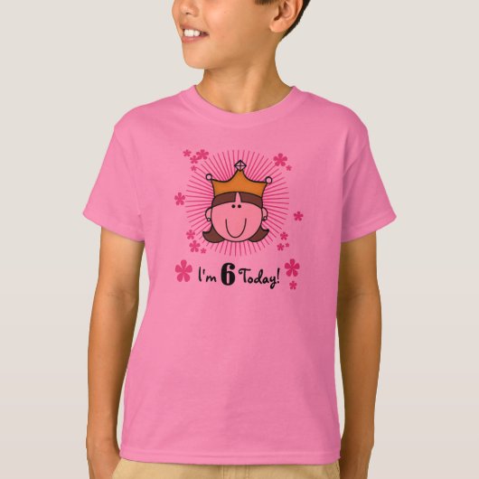 Brunette Princess 6th Birthday T-shirt (Voorkant)