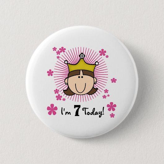 Brunette Princess 7th Birthday Ronde Button 5,7 Cm (Voorkant)
