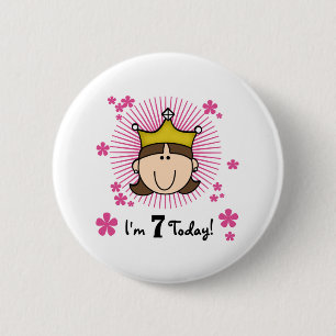 Brunette Princess 7th Birthday Ronde Button 5,7 Cm