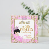 Brunette Princess Baby shower Pink Horse Carriage Kaart (Staand voorkant)