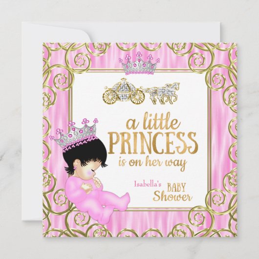 Brunette Princess Baby shower Pink Horse Carriage Kaart (Voorkant)