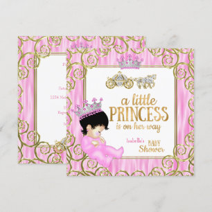 Brunette Princess Baby shower Pink Horse Carriage Kaart