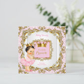 Brunette Princess Baby shower Pink Lace White Gold Kaart (Staand voorkant)