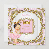 Brunette Princess Baby shower Pink Lace White Gold Kaart (Voorkant)