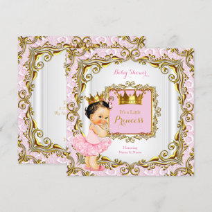 Brunette Princess Baby shower Pink Lace White Gold Kaart