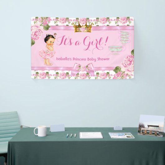 Brunette Princess Baby shower Roze Rozen Tea Party Spandoek (Beurs)