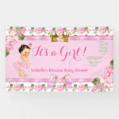 Brunette Princess Baby shower Roze Rozen Tea Party Spandoek (Horizontaal)