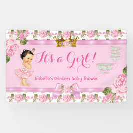 Brunette Princess Baby shower Roze Rozen Tea Party Spandoek